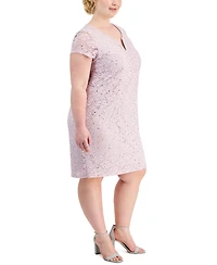 Connected Plus V-Slit-Neck Sequin Lace Sheath Dress