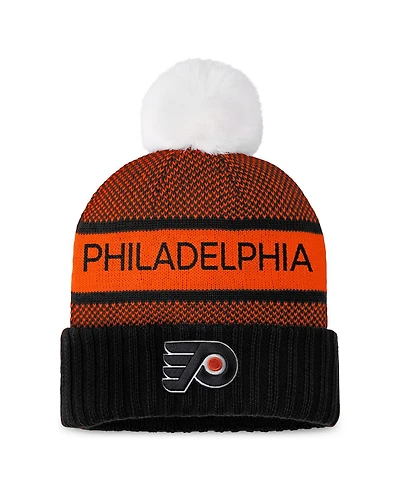 Women's Fanatics Black, Orange Philadelphia Flyers Authentic Pro Rink Cuffed Knit Hat with Pom
