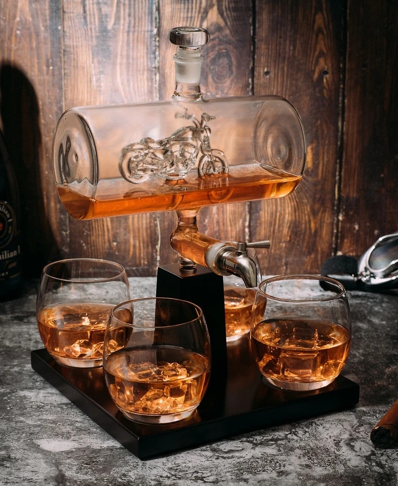 The Wine Savant Motorcycle Decanter Whiskey Wine Decanter 1100 ml Set of 5