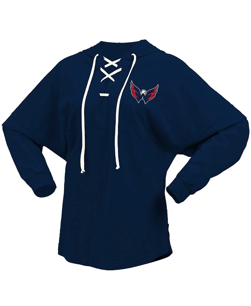 Women's Fanatics Navy Washington Capitals Jersey Lace-Up V-Neck Long Sleeve Hoodie T-shirt