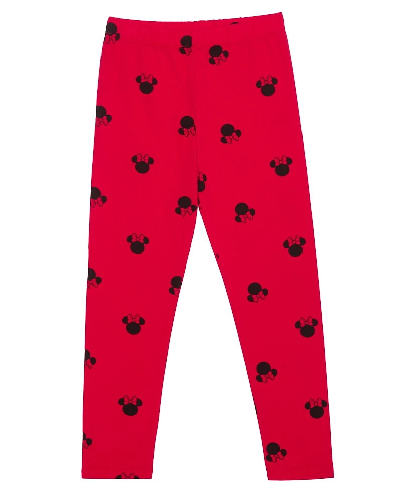 Disney Little Girls Minnie Head Bow Short Sleeve Top and Leggings, 2 Piece Set