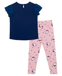 Hello Kitty Little Girls Wink Short Sleeve Top and Legging Set