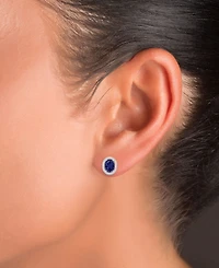 Cubic Zirconia Oval Halo Stud Earrings Sterling Silver