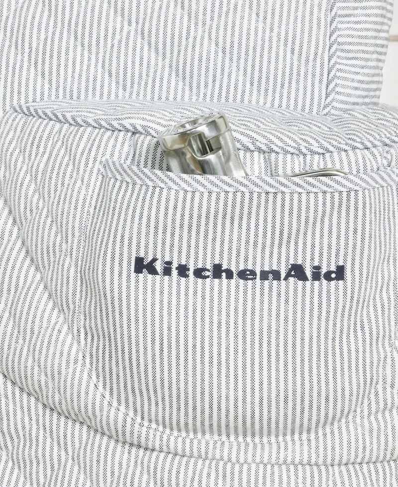 KitchenAid Fitted Tilt-Head Ticking Stripe Stand Mixer Cover with Storage Pocket Quilted, 14.37" x 18" x 10"