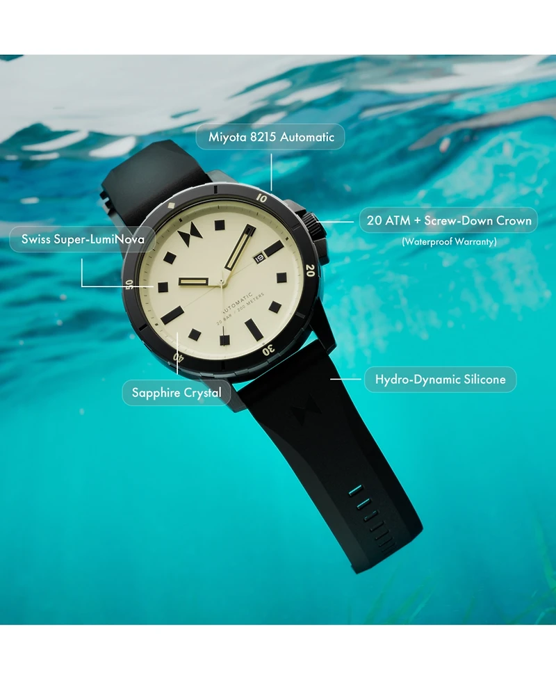 Mvmt Men's Minimal Sport Automatic Black Silicone Strap Watch 45mm