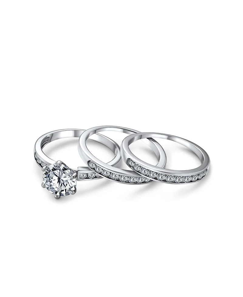 Bling Jewelry 3.5CT Round Solitaire Cz 3 Row Pave Band Guard Enhancers Promise Ring Set Sterling Silver