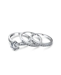 Bling Jewelry 3.5CT Round Solitaire Cz 3 Row Pave Band Guard Enhancers Promise Ring Set Sterling Silver