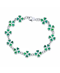 Bling Jewelry Created Synthetic Opal Inlay Green Shamrock Irish Lucky Clover Leaf Heart Shaped Link Charm Bracelet Sterling Silver