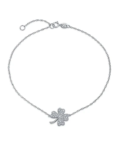 Bling Jewelry Four Leaf Clover Cz Charm Anklet - Yellow Gold Plated Sterling Silver