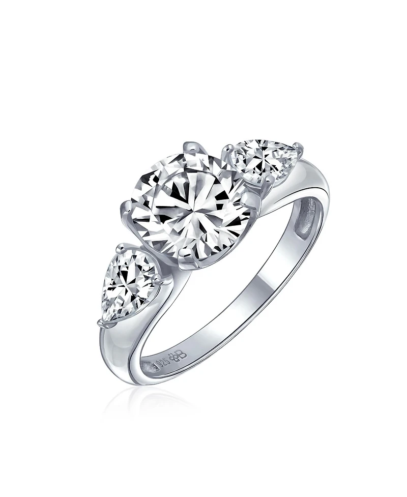 Timeless 3CT Aaa Cz Trillion Side Stones Promise Cubic Zirconia Brilliant Cut Solitaire Round Engagement Ring For Women .925 Sterling Silver