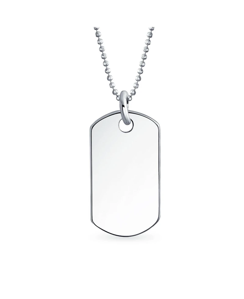 Bling Jewelry Medium Plain Simple Basic Cool Identification Military Army Dog Tag Pendant Necklace Sterling Silver