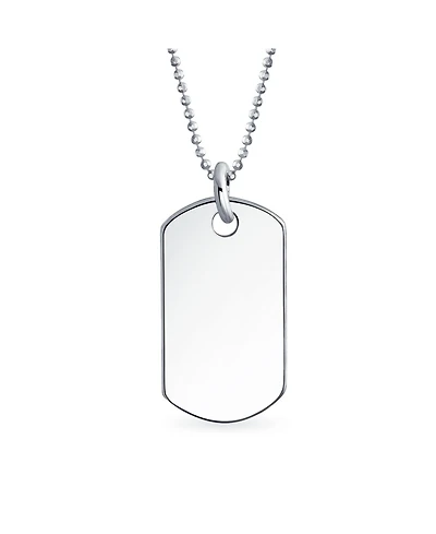 Bling Jewelry Medium Plain Simple Basic Cool Identification Military Army Dog Tag Pendant Necklace Sterling Silver