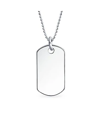 Bling Jewelry Medium Plain Simple Basic Cool Identification Military Army Dog Tag Pendant Necklace Sterling Silver