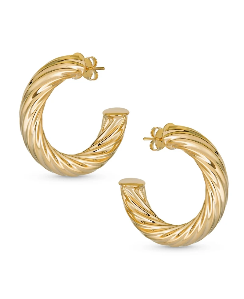 Bling Jewelry Classic Twisted Rope Braid Cable Light Weight Thick Big Hoop Earrings Yellow Gold Plated Brass 1.5 Inch