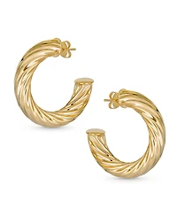 Bling Jewelry Classic Twisted Rope Braid Cable Light Weight Thick Big Hoop Earrings Yellow Gold Plated Brass 1.5 Inch