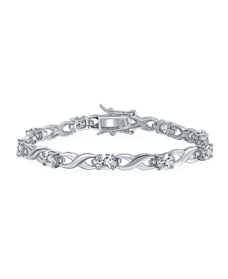 Bling Jewelry 9CT Clear Oval Cz Alternating Romantic Love Knot Symbol Infinity Tennis Bracelet Sterling Silver