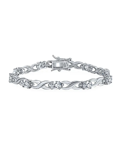 Bling Jewelry 9CT Clear Oval Cz Alternating Romantic Love Knot Symbol Infinity Tennis Bracelet Sterling Silver