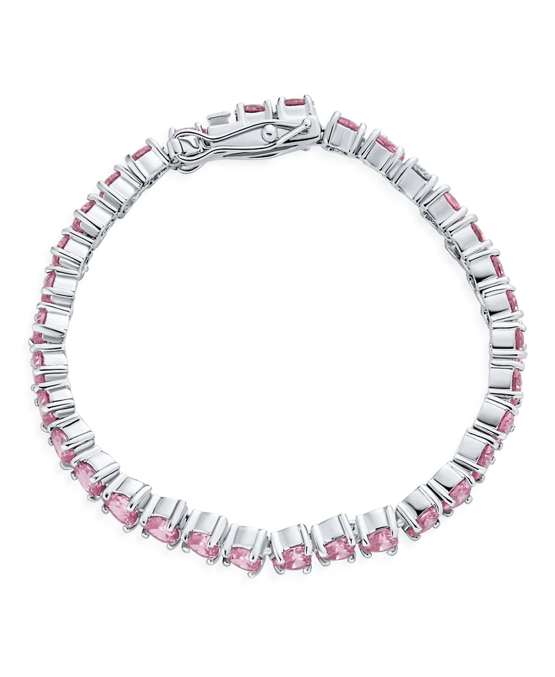 Bling Jewelry Romantic Cz Hearts Shape Tennis Bracelet Silver Plated Rhodium 7-7.5 Inch