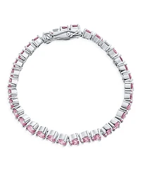 Bling Jewelry Romantic Cz Hearts Shape Tennis Bracelet Silver Plated Rhodium 7-7.5 Inch