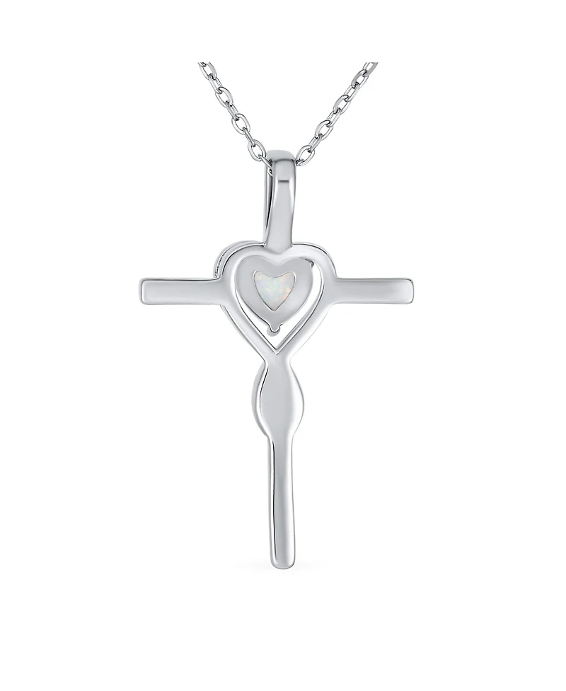 Bling Jewelry Timeless Religious Faith Hope Love Forever Synthetic White Opal Heart Infinity Cross Necklace Pendant Sterling Silver
