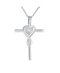Bling Jewelry Timeless Religious Faith Hope Love Forever Synthetic White Opal Heart Infinity Cross Necklace Pendant Sterling Silver