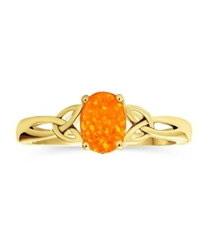Bling Jewelry Dainty Bff Triquetra Celtic Love Knot Oval Mexican Orange Synthetic Opal Ring Promise Sterling Silver