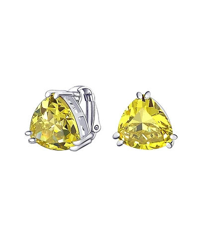 Bling Jewelry Triangle Shape Classic Large Statement 6CT Cz Solitaire Clip On Stud Earrings Rhodium Plated Brass Non Pierced 12MM