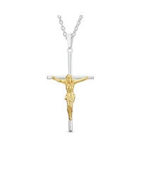 Bling Jewelry Simple Christian Catholic Religious Jewelry Medium Jesus Crucifix Cross Necklace Pendant 2 Tone Gold Plated Sterling Silver