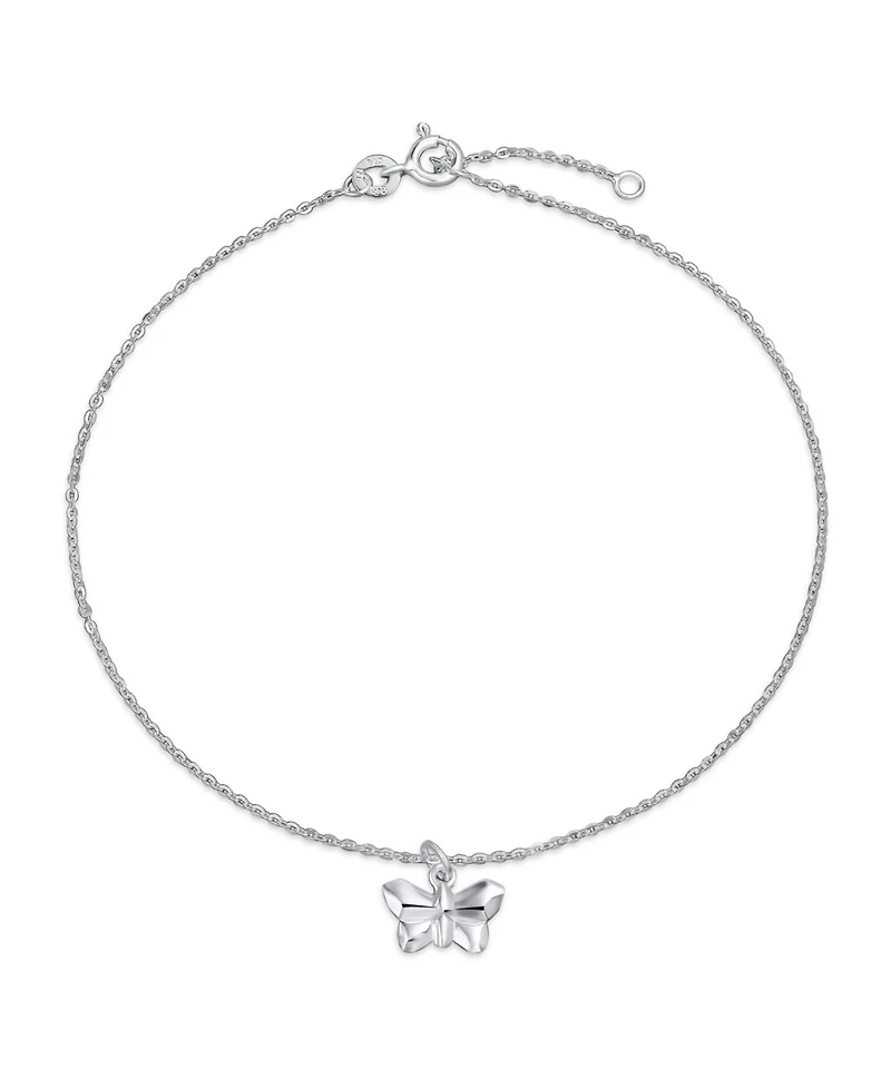 Bling Jewelry 3D Geometric Origami Jewelry Insect Garden Butterfly Anklet Small Charm Dangle Ankle Bracelet Sterling Silver Adjustable 9 To 10 Inch