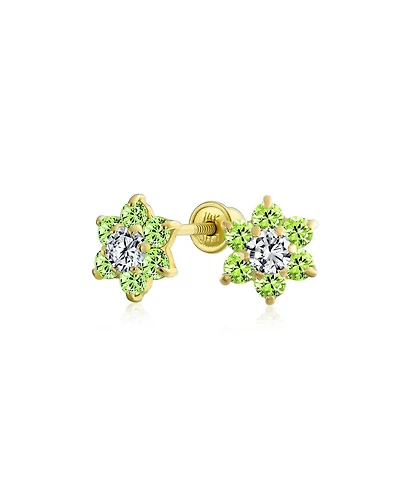 Bling Jewelry Tiny Lime Green Cz Flower Stud Earrings For Cubic Zirconia Green 14K Gold Screw back