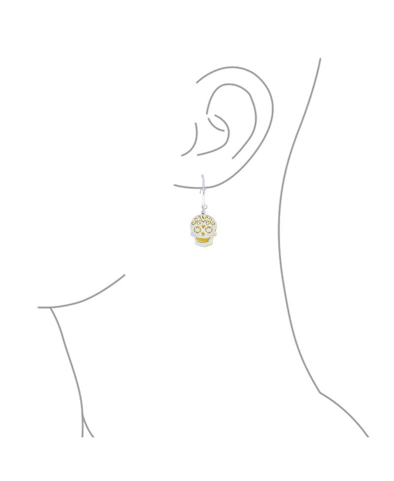 Bling Jewelry Dia de los Muertos Jewelry Caribbean Biker Halloween Pirate Skull Stud Hoop Earrings Two Tone Gold Plated Sterling Silver