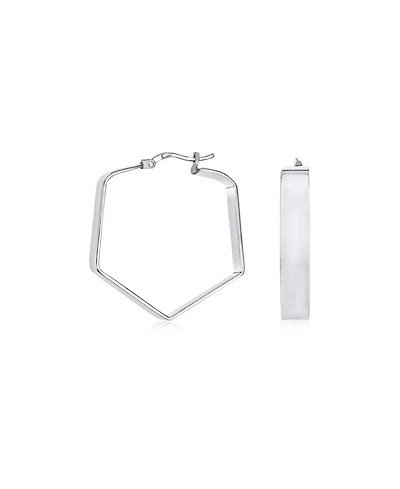 Bling Jewelry Geometric Flat Hexagon Hoop Huggie Earrings 14K Gold Plated Sterling Silver 1.25"