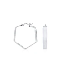 Bling Jewelry Geometric Flat Hexagon Hoop Huggie Earrings 14K Gold Plated Sterling Silver 1.25"