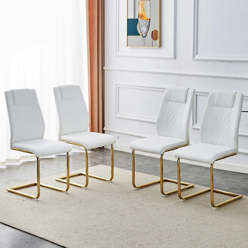 6-piece Modern Golden Leg Dining Chairs, White Pu