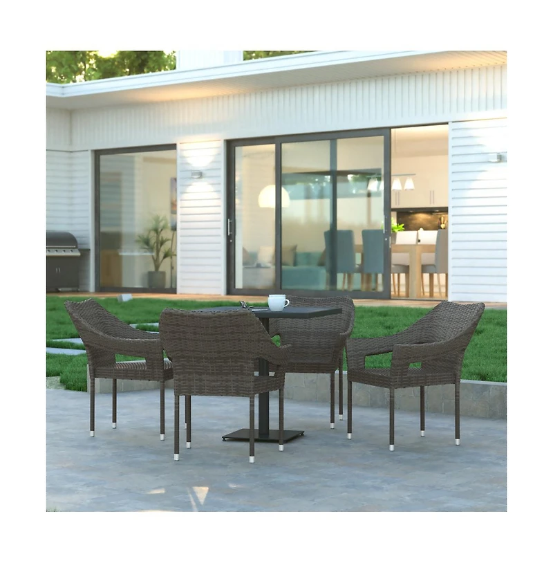 Emma+Oliver Embry All-Weather Indoor/Outdoor Stacking Patio Dining Chairs With Steel Frame And Weather Resistant Pe Rattan