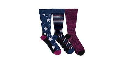Muk Luks Women's 3 Pack Cotton Compression Crew Socks