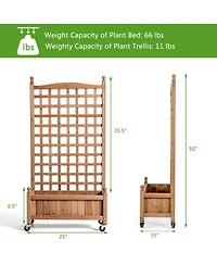 50 Inch Wood Planter Box with Trellis Mobile Raised Bed for Climbing Plant