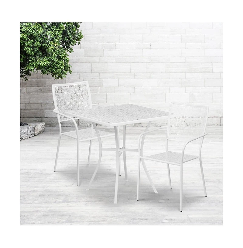 Commercial Grade 28" Square Metal Garden Patio Table Set W/ 2 Square Back Chairs