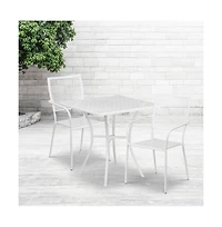 Commercial Grade 28" Square Metal Garden Patio Table Set W/ 2 Square Back Chairs