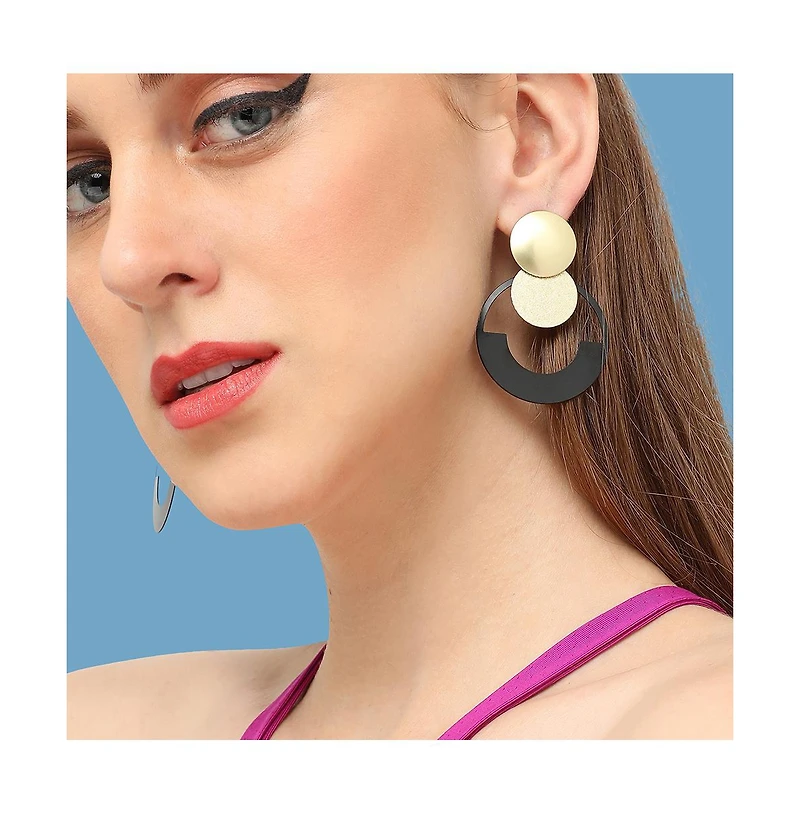 Sohi Women's Black Circular Drop Earrings