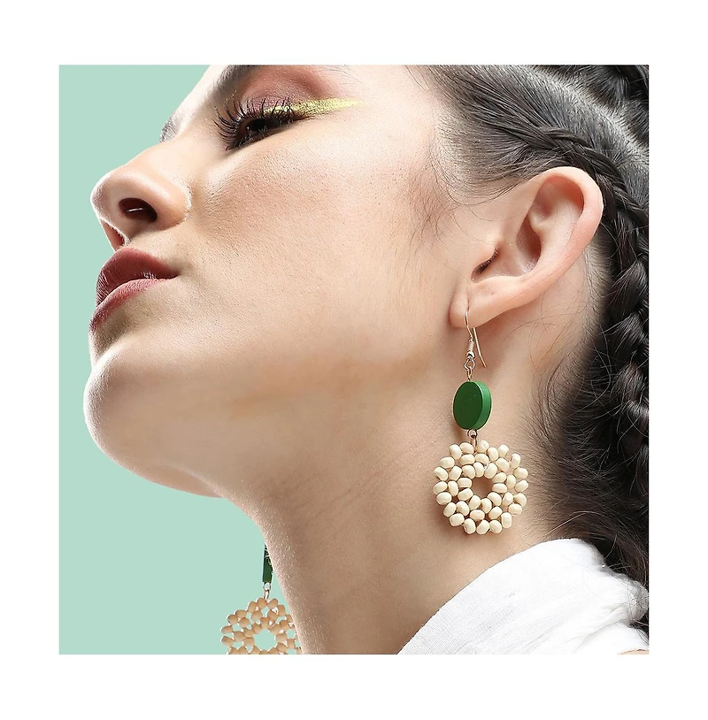 Sohi Women's Green Flora Drop Earrings