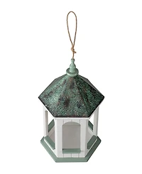 Glitzhome 15.75" H Patina Metal Roof Solid Wood Gazebo Tray Bird Feeder