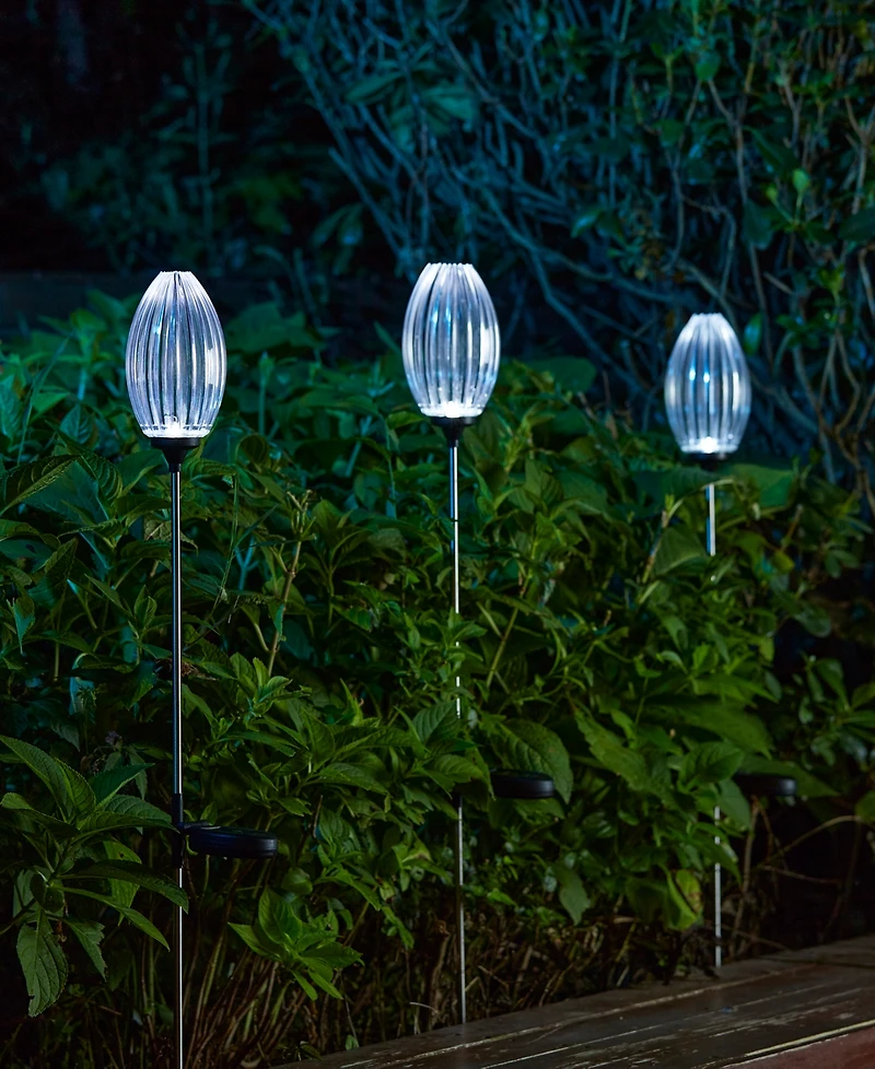 Glitzhome 36" H Set of 3 Solar Powered Stake Oval Flower Light with Stainless Steel Pole