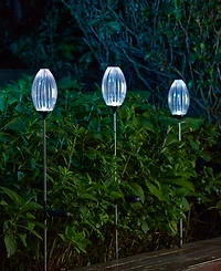 Glitzhome 36" H Set of 3 Solar Powered Stake Oval Flower Light with Stainless Steel Pole