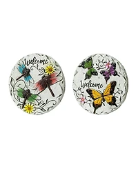 Glitzhome 9.75" D Set of 2 Cement Stepping Stones with Fluttering Butterflies and Dragonflies Pattern