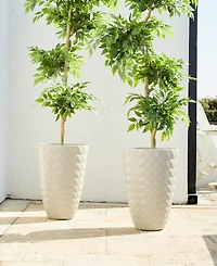 Glitzhome 19.75" H Oversized Set of 2 Pe and Stone Faux Ceramic Diamond Textured White Tall Planter