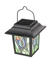 Glitzhome 30" H Set of 2 Solar Powered Butterfly Scene Pattern Garden Lamp or Pathway Light with Ground Stake