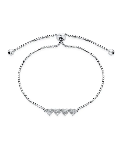 Bling Jewelry Dainty Petite Cubic Zirconia Micro Pave Cz Four Tiny Hearts Slide Bolo Bracelet For Women Sterling Silver Adjustable Sliding Ball Clasp
