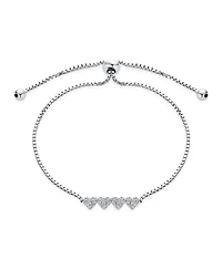 Bling Jewelry Dainty Petite Cubic Zirconia Micro Pave Cz Four Tiny Hearts Slide Bolo Bracelet For Women Sterling Silver Adjustable Sliding Ball Clasp