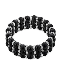 Bling Jewelry Set of 3 Black Simulated Pearl Stretch Bracelets with Crystal Spacers
